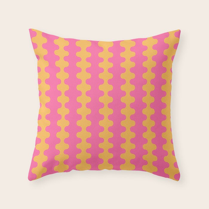 Pop Stripes Wavy Ogee A-Go-Go Pattern in Bright Pink and Yellow Throw Pillow Gallery Image 1