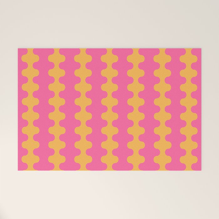 Pop Stripes Wavy Ogee A-Go-Go Pattern in Bright Pink and Yellow Welcome Mat Gallery Image 1