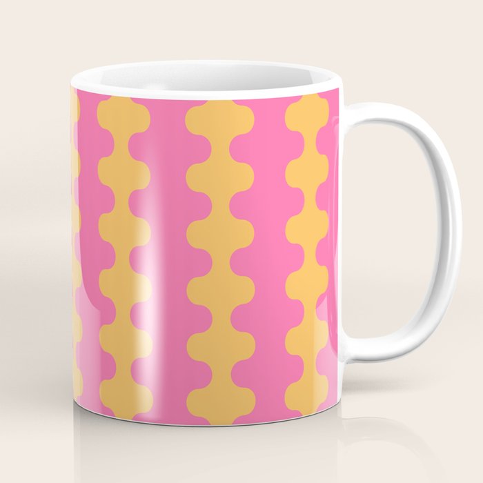 Pop Stripes Wavy Ogee A-Go-Go Pattern in Bright Pink and Yellow Coffee Mug Gallery Image 1
