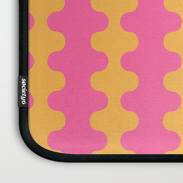 Pop Stripes Wavy Ogee A-Go-Go Pattern in Bright Pink and Yellow Laptop Sleeve Gallery Image 3