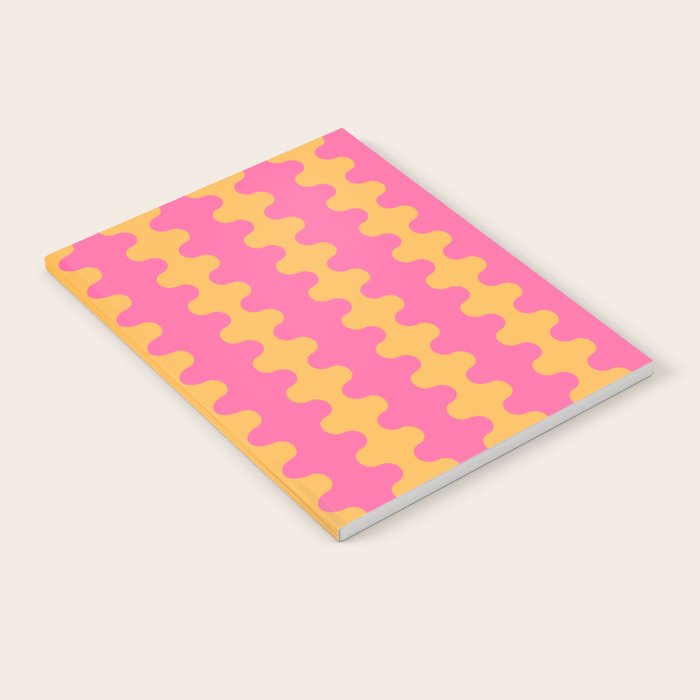 Pop Stripes Wavy Ogee A-Go-Go Pattern in Bright Pink and Yellow Notebook Gallery Image 2