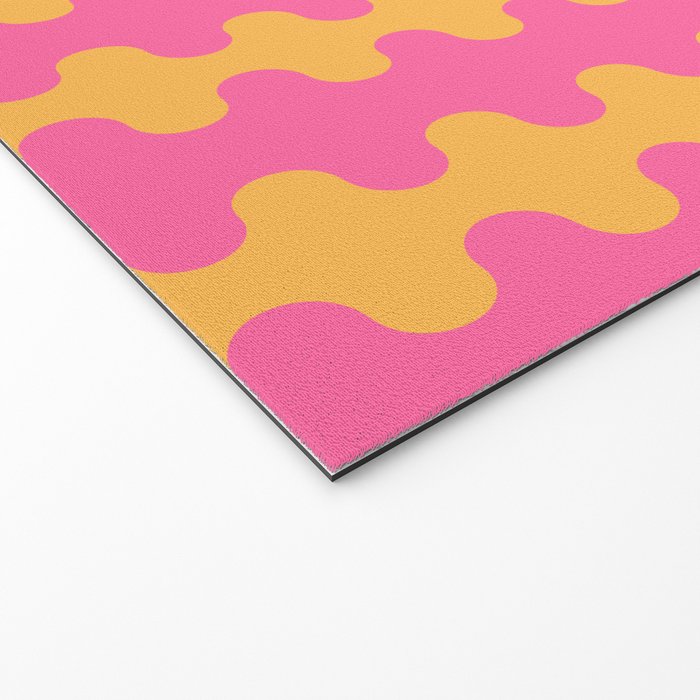 Pop Stripes Wavy Ogee A-Go-Go Pattern in Bright Pink and Yellow Welcome Mat Gallery Image 2