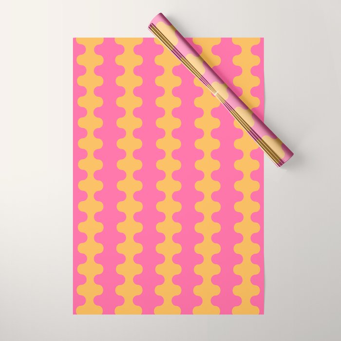 Pop Stripes Wavy Ogee A-Go-Go Pattern in Bright Pink and Yellow Wrapping Paper Gallery Image 1
