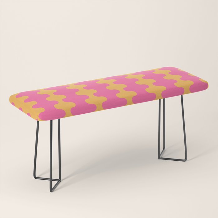 Pop Stripes Wavy Ogee A-Go-Go Pattern in Bright Pink and Yellow Bench Gallery Image 1