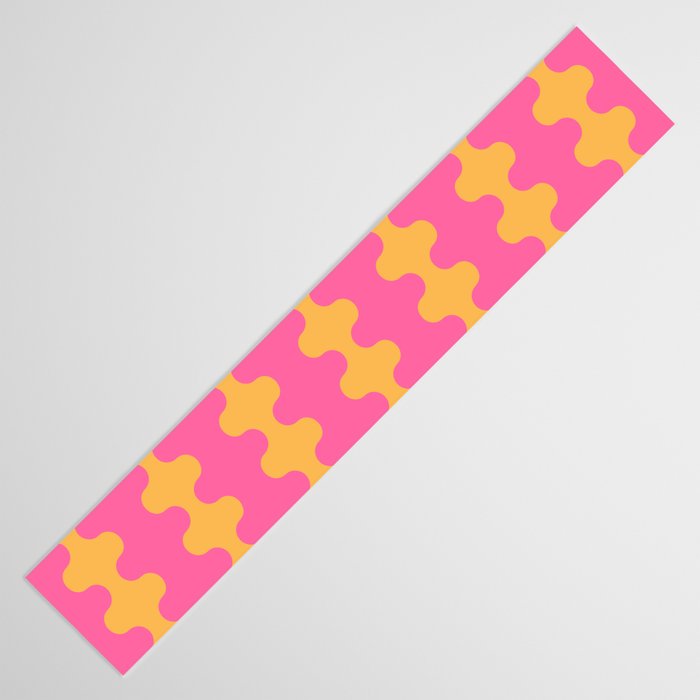 Pop Stripes Wavy Ogee A-Go-Go Pattern in Bright Pink and Yellow Table Runner Gallery Image 3