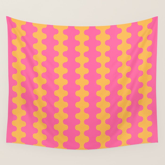 Pop Stripes Wavy Ogee A-Go-Go Pattern in Bright Pink and Yellow Wall Tapestry Gallery Image 4