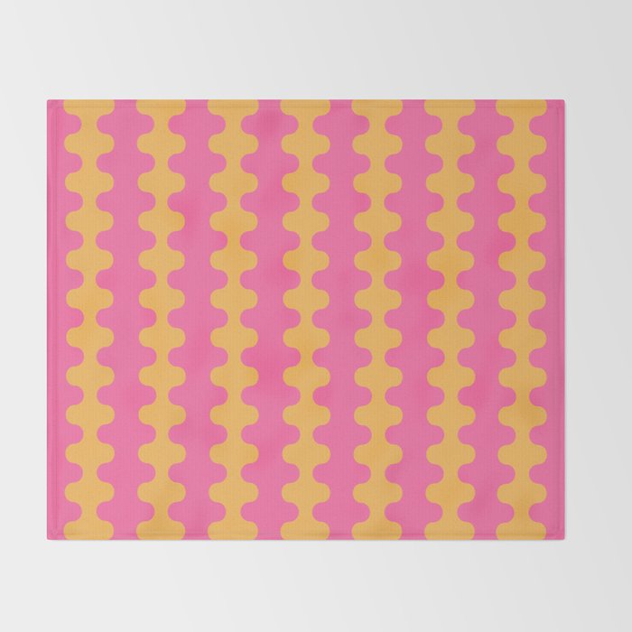 Pop Stripes Wavy Ogee A-Go-Go Pattern in Bright Pink and Yellow Throw Blanket Gallery Image 2