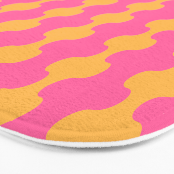Pop Stripes Wavy Ogee A-Go-Go Pattern in Bright Pink and Yellow Bath Mat Gallery Image 3