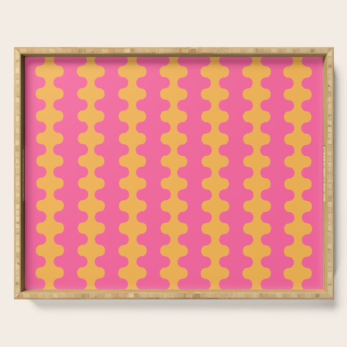 Pop Stripes Wavy Ogee A-Go-Go Pattern in Bright Pink and Yellow Serving Tray Gallery Image 1