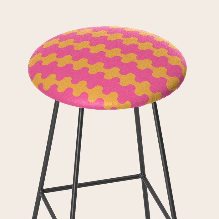 Pop Stripes Wavy Ogee A-Go-Go Pattern in Bright Pink and Yellow Stool Gallery Image 2