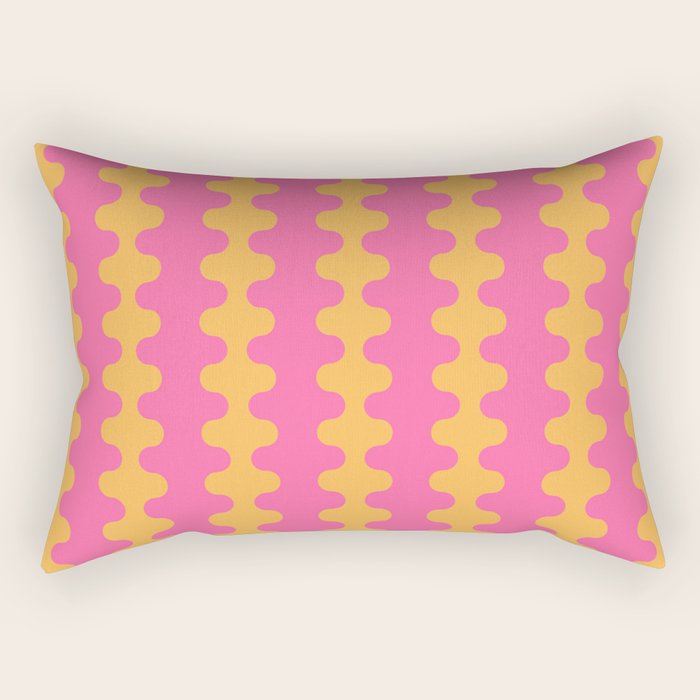 Pop Stripes Wavy Ogee A-Go-Go Pattern in Bright Pink and Yellow Rectangular Pillow Gallery Image 2
