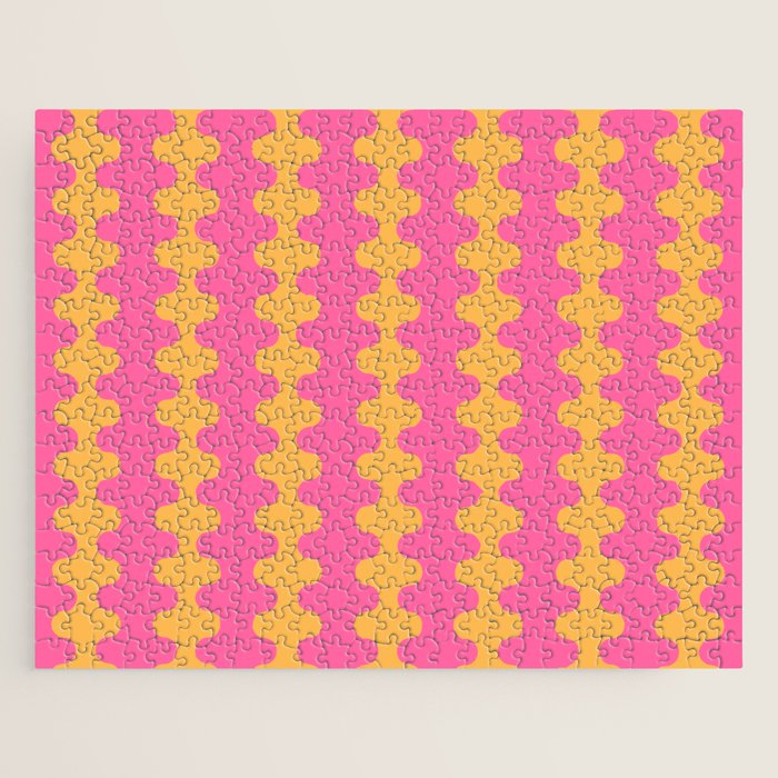 Pop Stripes Wavy Ogee A-Go-Go Pattern in Bright Pink and Yellow Jigsaw Puzzle Gallery Image 1
