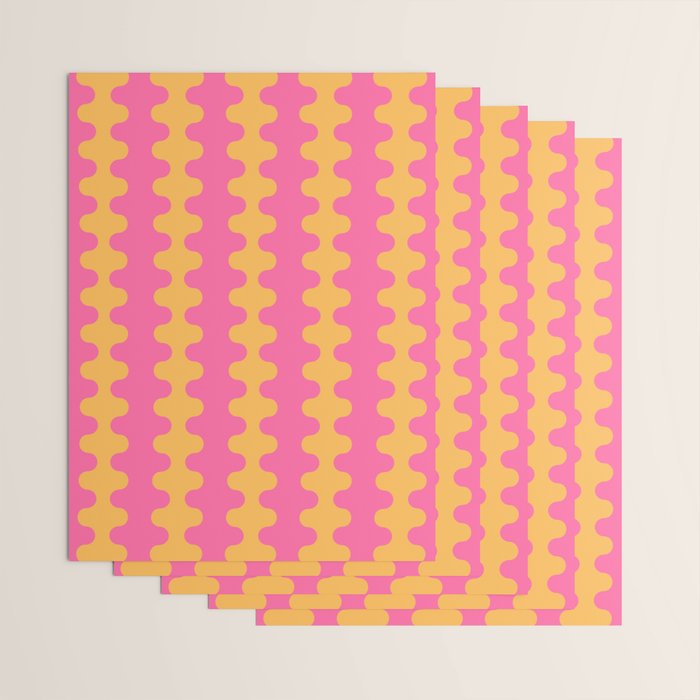 Pop Stripes Wavy Ogee A-Go-Go Pattern in Bright Pink and Yellow Wrapping Paper Gallery Image 3