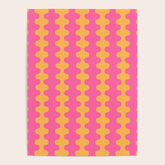 Pop Stripes Wavy Ogee A-Go-Go Pattern in Bright Pink and Yellow Poster Gallery Image 4