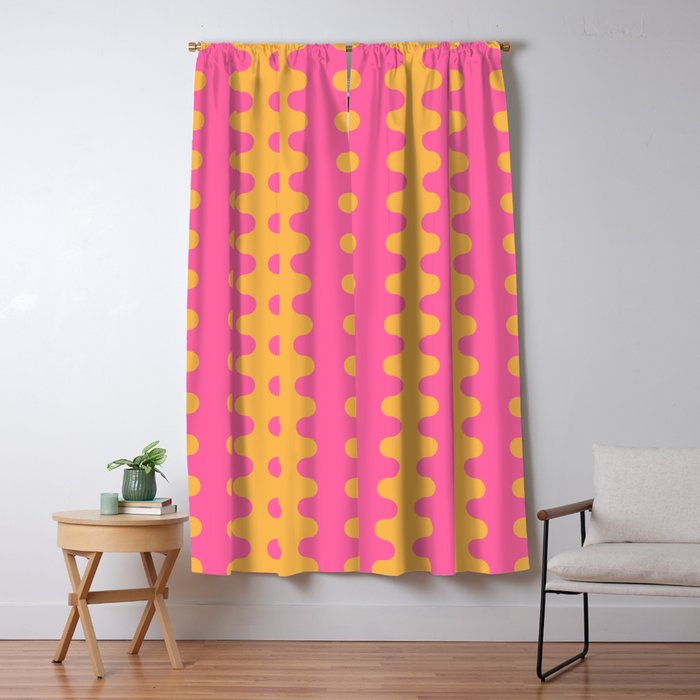 Pop Stripes Wavy Ogee A-Go-Go Pattern in Bright Pink and Yellow Window Curtain Gallery Image 5