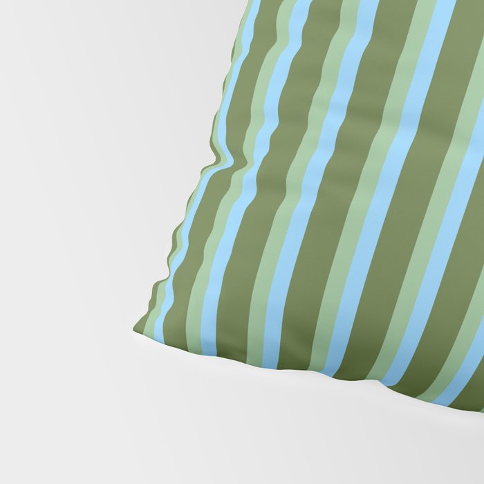 Light Sky Blue, Dark Sea Green, and Dark Olive Green Colored Striped Pattern Pillow Sham Gallery Image 4