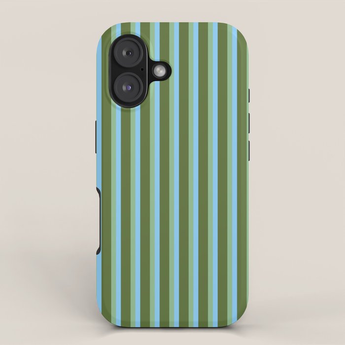 Light Sky Blue, Dark Sea Green, and Dark Olive Green Colored Striped Pattern iPhone Case Gallery Image 1