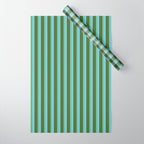 Light Sky Blue, Dark Sea Green, and Dark Olive Green Colored Striped Pattern Wrapping Paper Gallery Image 1