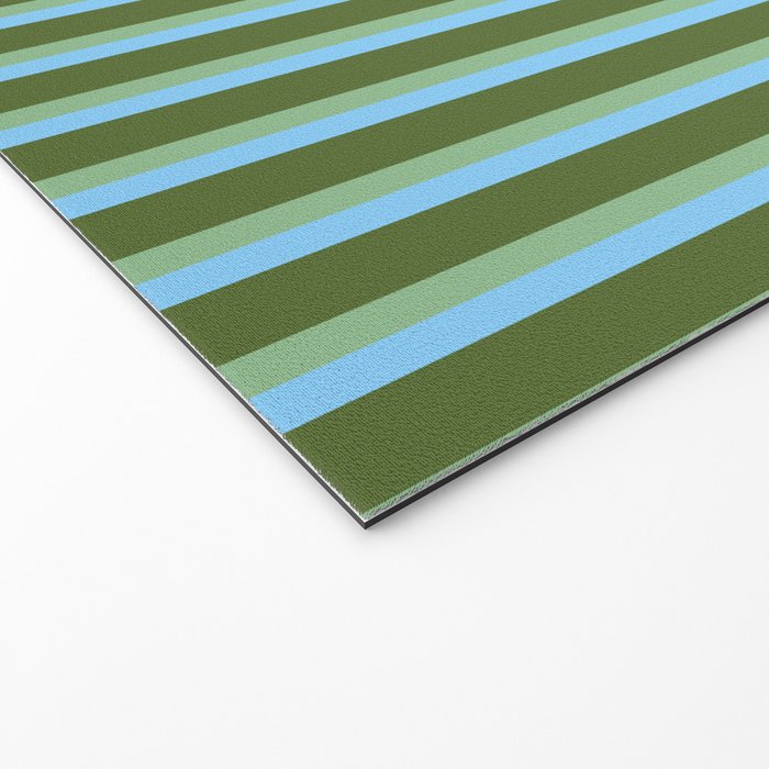 Light Sky Blue, Dark Sea Green, and Dark Olive Green Colored Striped Pattern Welcome Mat Gallery Image 2