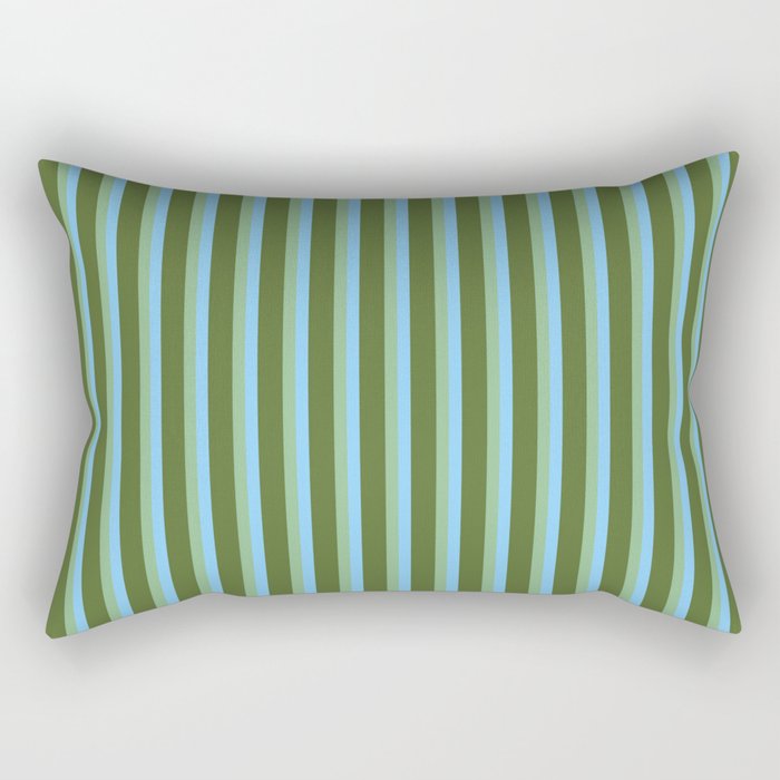 Light Sky Blue, Dark Sea Green, and Dark Olive Green Colored Striped Pattern Rectangular Pillow Gallery Image 2