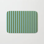 Light Sky Blue, Dark Sea Green, and Dark Olive Green Colored Striped Pattern Bath Mat Gallery Image 1