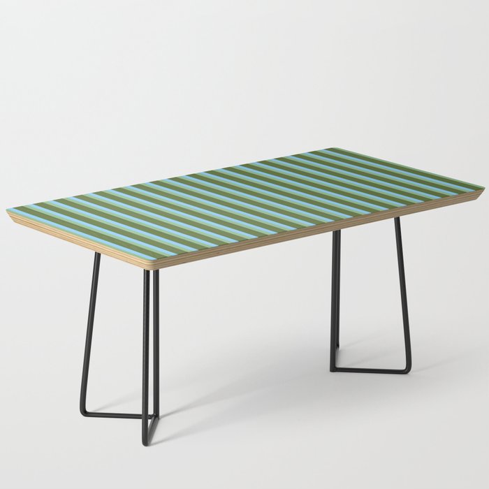 Light Sky Blue, Dark Sea Green, and Dark Olive Green Colored Striped Pattern Coffee Table Gallery Image 1