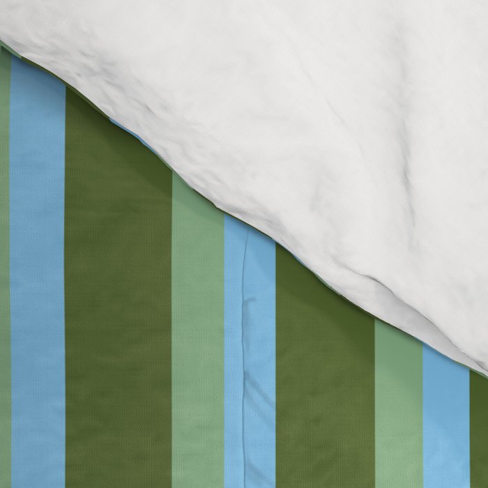 Light Sky Blue, Dark Sea Green, and Dark Olive Green Colored Striped Pattern Comforter Gallery Image 4