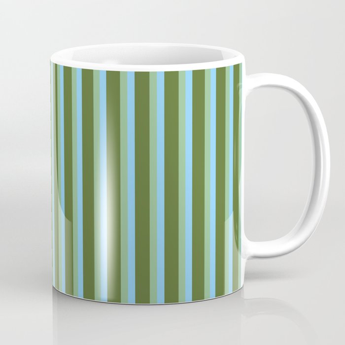 Light Sky Blue, Dark Sea Green, and Dark Olive Green Colored Striped Pattern Coffee Mug Gallery Image 1