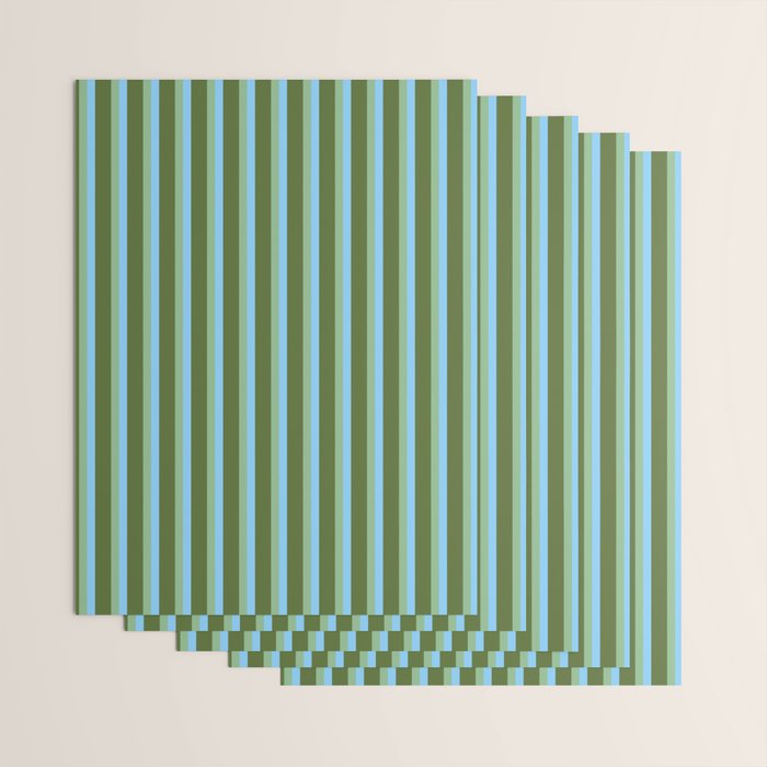 Light Sky Blue, Dark Sea Green, and Dark Olive Green Colored Striped Pattern Wrapping Paper Gallery Image 3