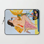 Fishy Shananigans, Eclectic Nude Woman Fish Wine Illustration, Quirky Whimsical Drinking Alcohol, Modern Bohemian Binging Weekend Painting Laptop Sleeve Gallery Image 1