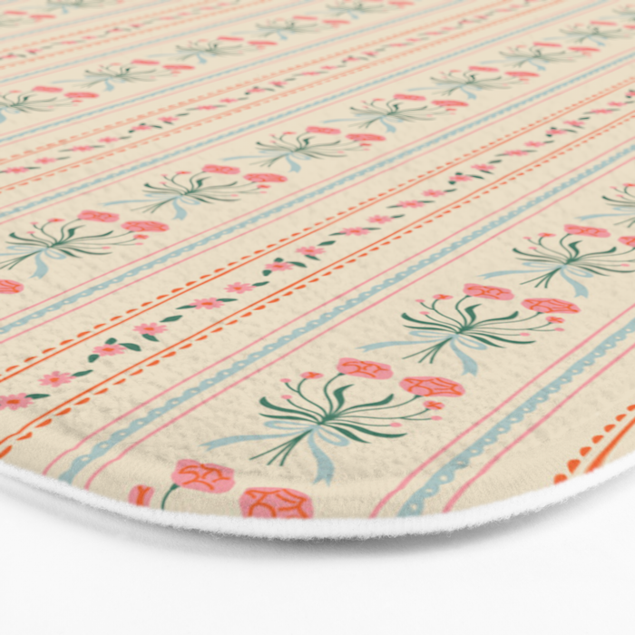 Vintage rose flower bouquet stripe art pattern Bath Mat Gallery Image 3