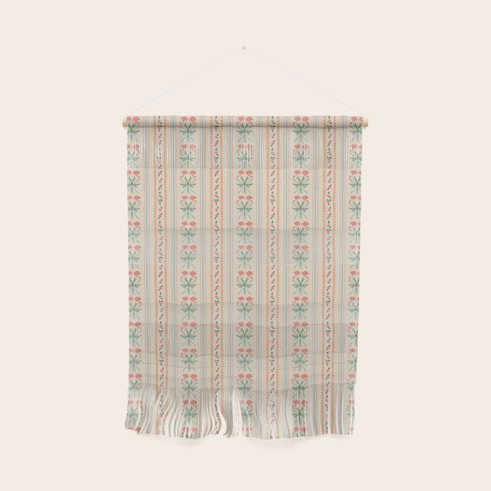 Vintage rose flower bouquet stripe art pattern Wall Hanging Gallery Image 1
