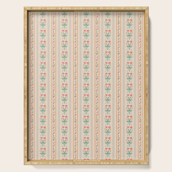 Vintage rose flower bouquet stripe art pattern Serving Tray Gallery Image 1