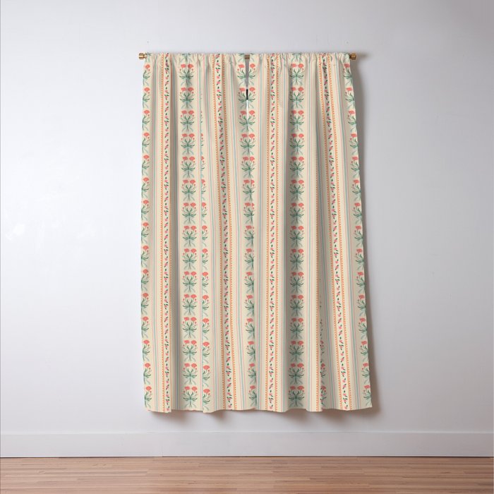 Vintage rose flower bouquet stripe art pattern Window Curtain Gallery Image 3