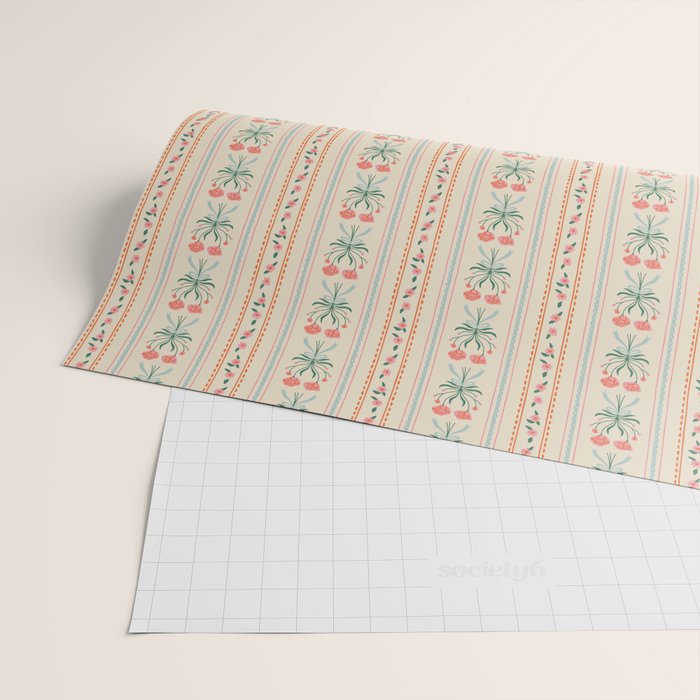 Vintage rose flower bouquet stripe art pattern Wrapping Paper Gallery Image 2