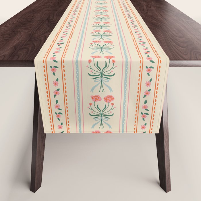 Vintage rose flower bouquet stripe art pattern Table Runner Gallery Image 1
