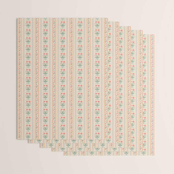 Vintage rose flower bouquet stripe art pattern Wrapping Paper Gallery Image 3