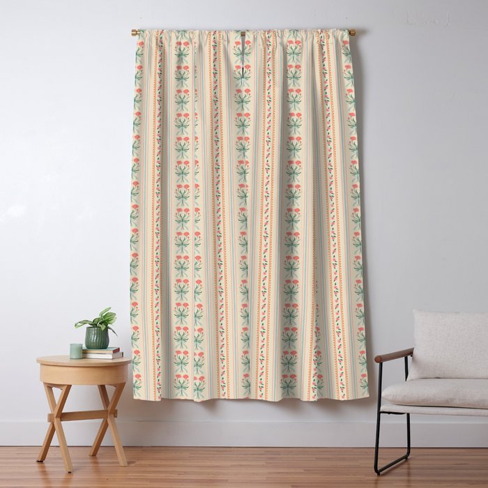Vintage rose flower bouquet stripe art pattern Window Curtain Gallery Image 1