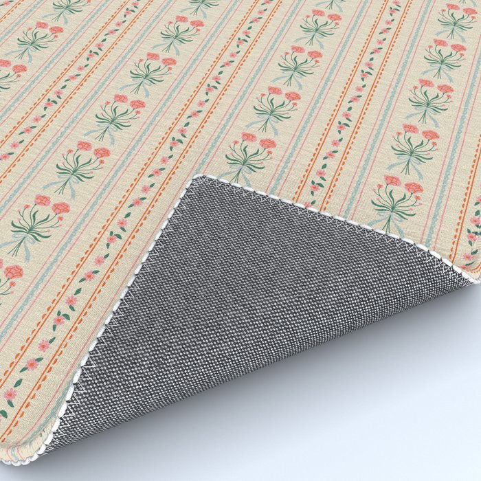 Vintage rose flower bouquet stripe art pattern Rug Gallery Image 4