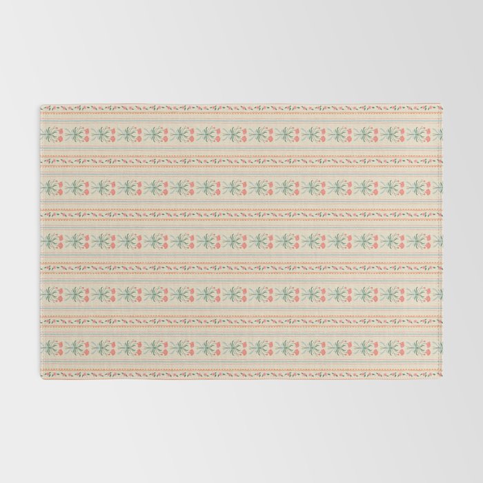 Vintage rose flower bouquet stripe art pattern Rug Gallery Image 2
