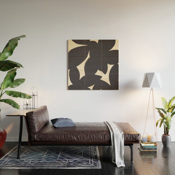 Abstract botanical black leaves Wood Wall Art Gallery Image 2