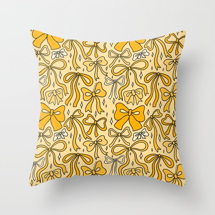 Yellow Bow Print Throw Pillow Gallery Image 6