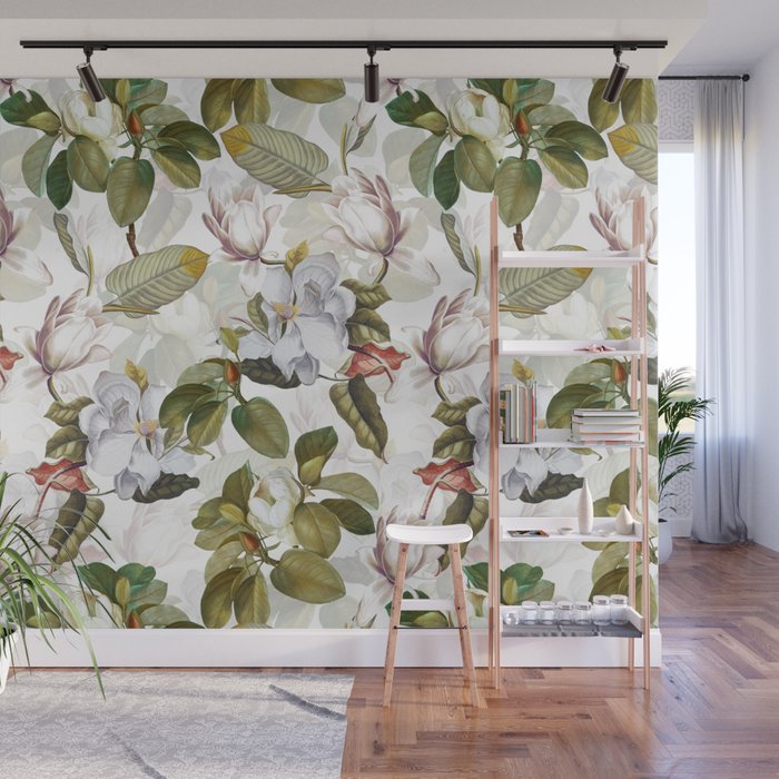 Vintage & Shabby Chic - Spring Flowers Magnolia Botanical Garden Wall Mural Gallery Image 1