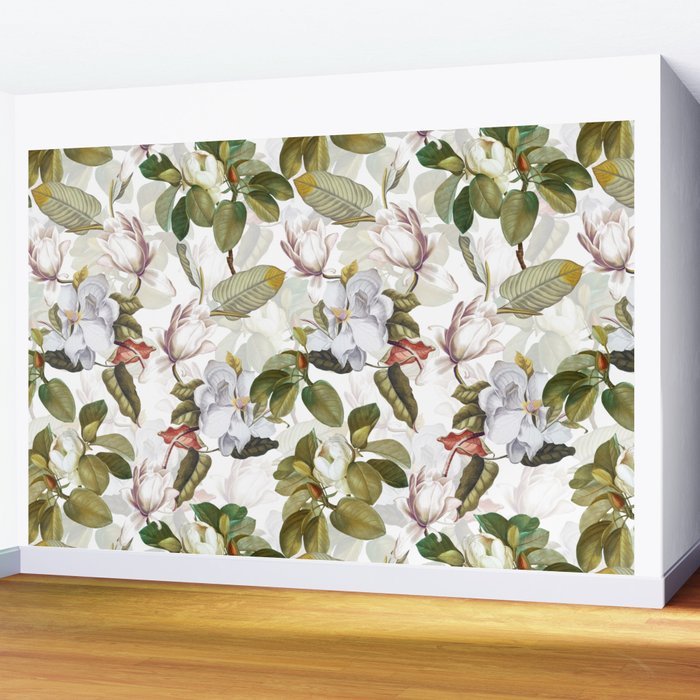 Vintage & Shabby Chic - Spring Flowers Magnolia Botanical Garden Wall Mural Gallery Image 2
