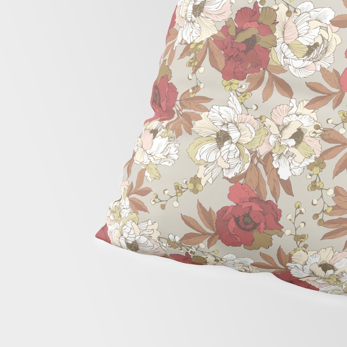 pattern lush red, beige and white peonies Pillow Sham Gallery Image 4