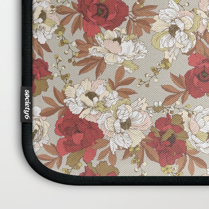 pattern lush red, beige and white peonies Laptop Sleeve Gallery Image 3