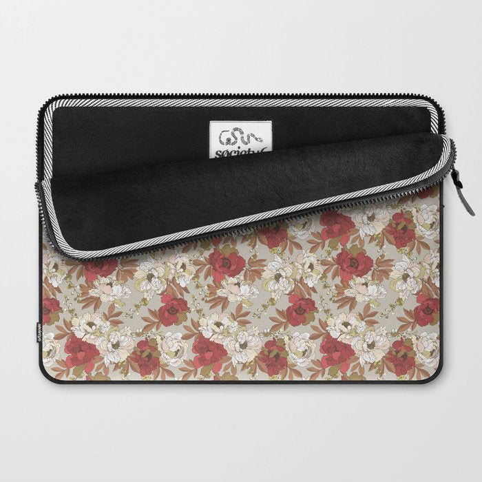pattern lush red, beige and white peonies Laptop Sleeve Gallery Image 2