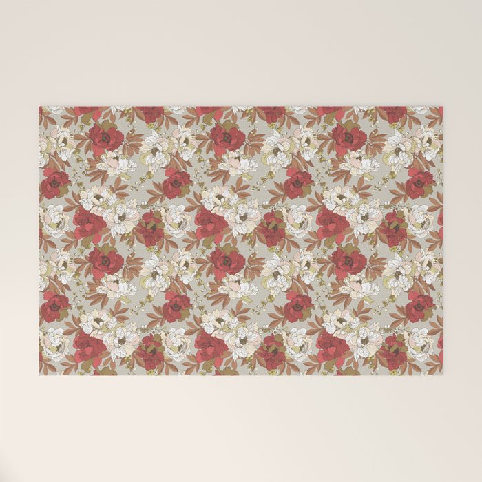 pattern lush red, beige and white peonies Welcome Mat Gallery Image 1