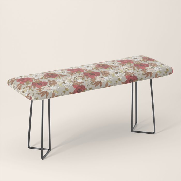 pattern lush red, beige and white peonies Bench Gallery Image 1