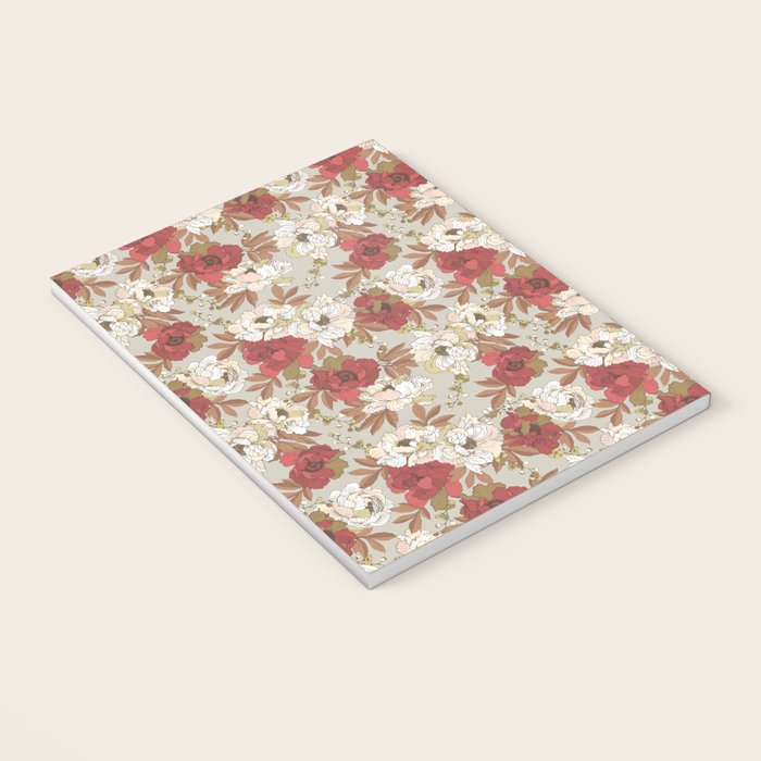 pattern lush red, beige and white peonies Notebook Gallery Image 3